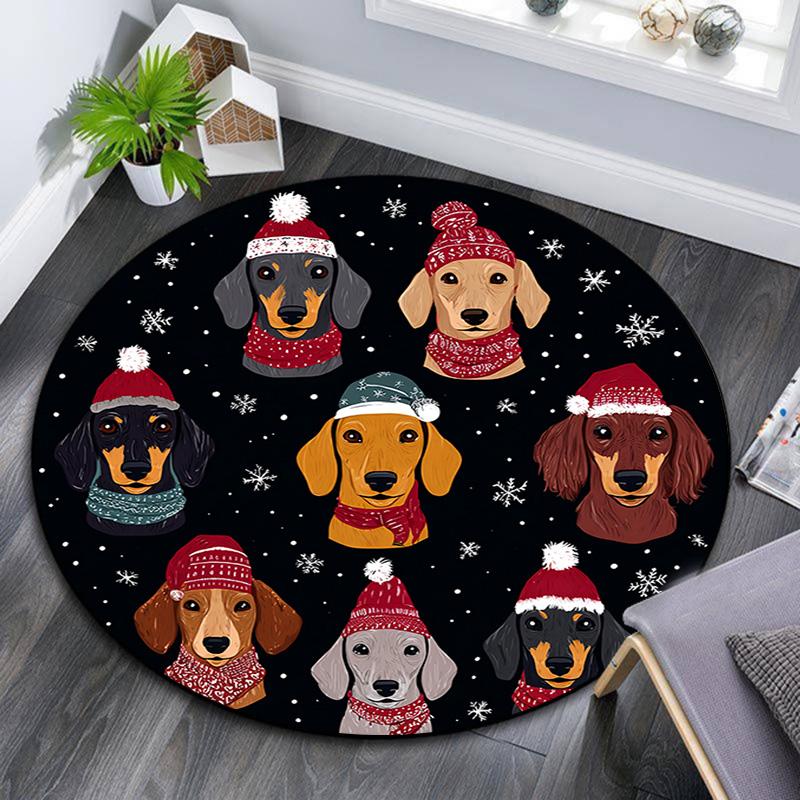 Dachshund Round Area Rug,Carpet Rug for Living Room Bedroom Sofa Playroom Decor,Non-slip Floor Mat