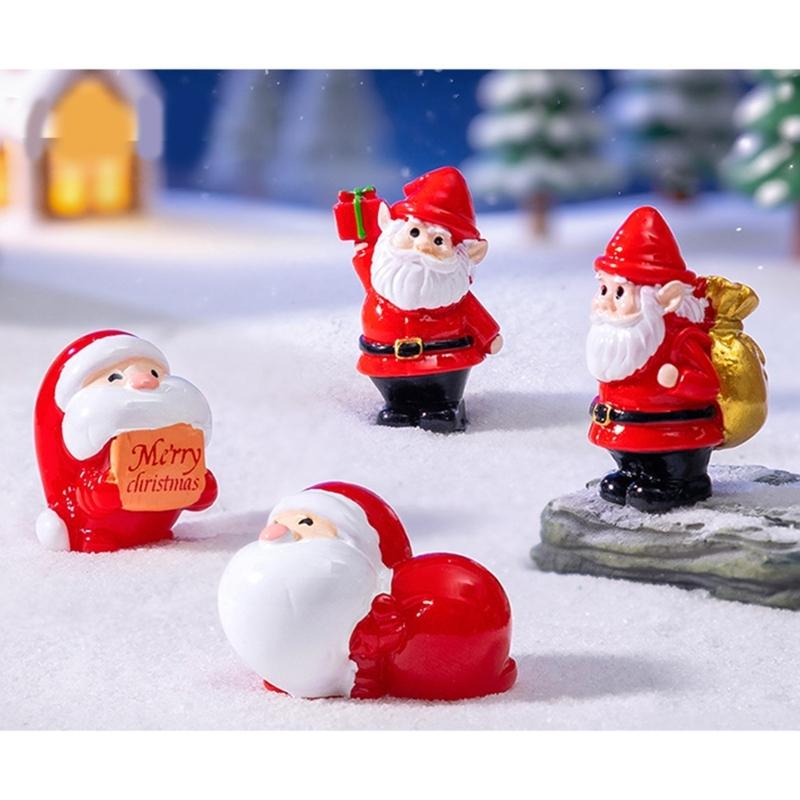 Set of 4 Cartoon Santa Ornaments Resin Miniature Sculpture Christmas Gift For Home Office and Garden Landscape Decors