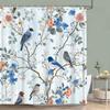 Hummingbird Floral Shower Curtain Birds Watercolour on Flower Branches Printed Polyester Bath Curtains Bathroom Decor with Hooks