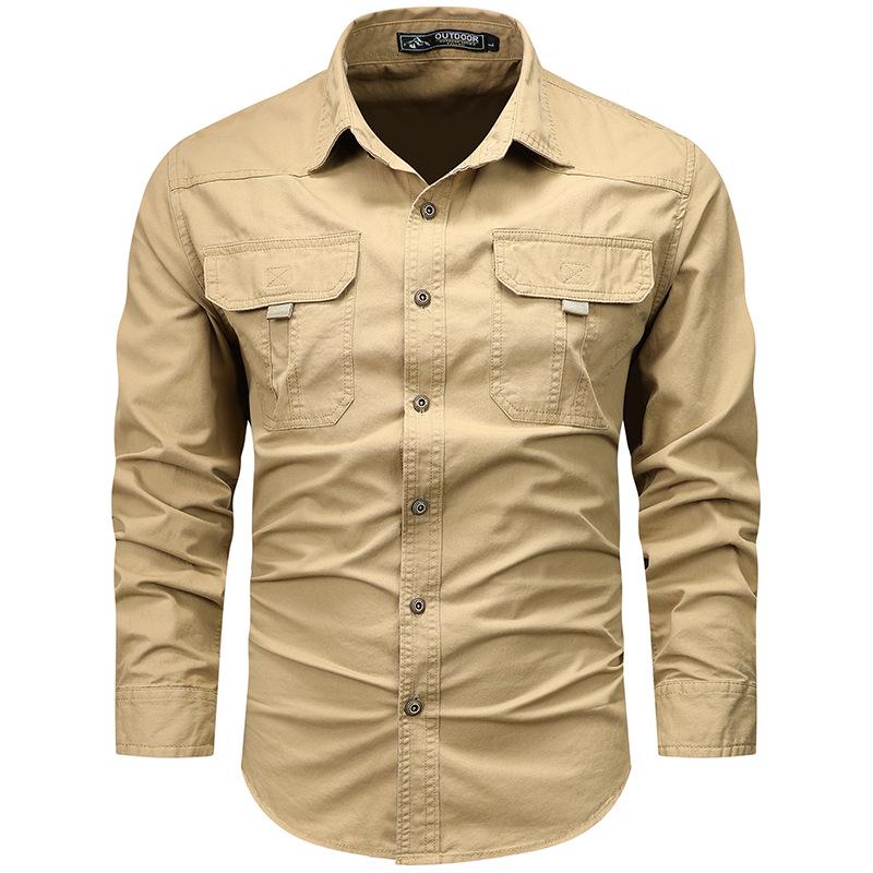 2025 Men's Pure Cotton Long-Sleeved Casual Shirt - Trendy Spring/Autumn Workwear Top