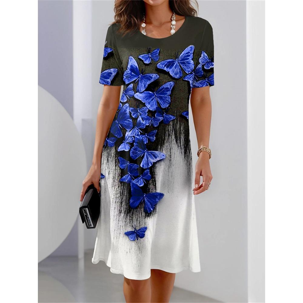 Women's Casual Dress Summer Retro Style Round Neck Short Sleeved Floral Print Comfortable Fashion Daily