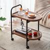 Walnut Wood Nordic Corner Table with Wheels Elegant Coffee Table Large Capacity Storage Shelf for Reading Book Tea Vase