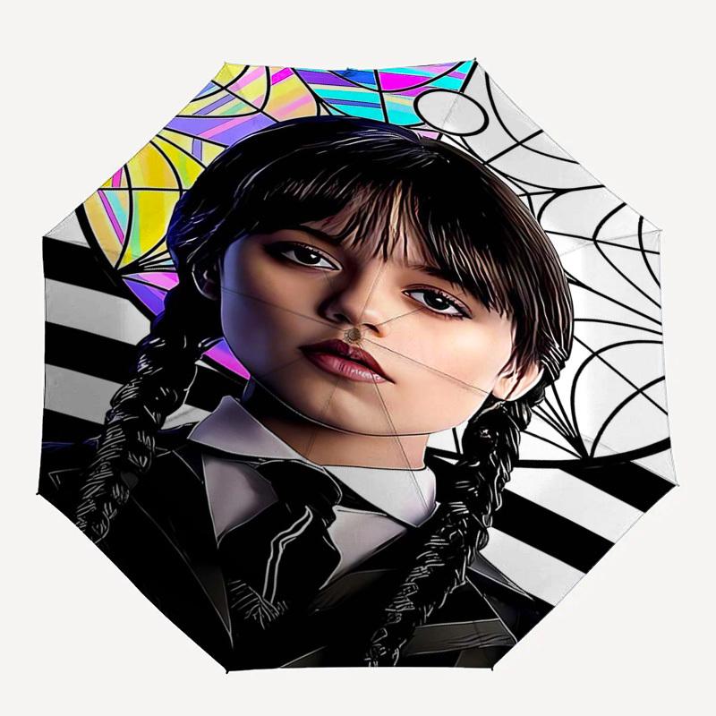 Dark Girl Themed Automatic Opening and Closing Umbrella, Compact Travel Umbrella, Lightweight and Portable, Suitable for Beach Commuting Bus