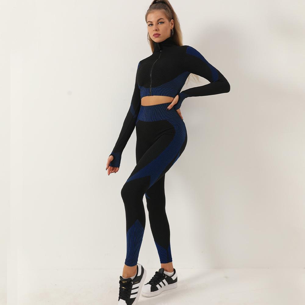Damen High-Waist Schnelltrocknendes Yoga-Set: Langärmeliges Oberteil & Hose, ideal für Herbst/Winter-Fitness.