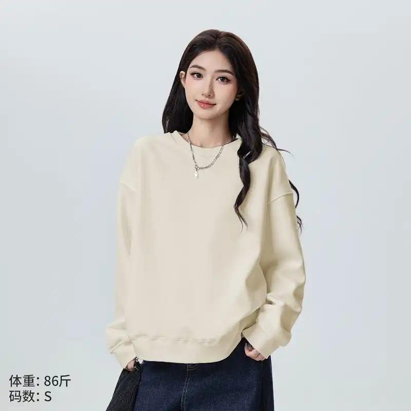 Autumn Winter New Solid Color Sweatshirt Women's Simple Loose Versatile Pullover Bottoming Long-sleeved Top