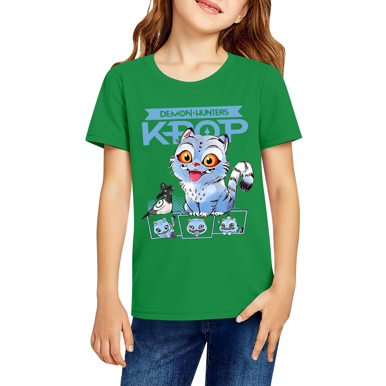 

Модная рабочая одежда с короткими рукавами и круглым вырезом, топы с принтом для детских летних топов 160 зелёный