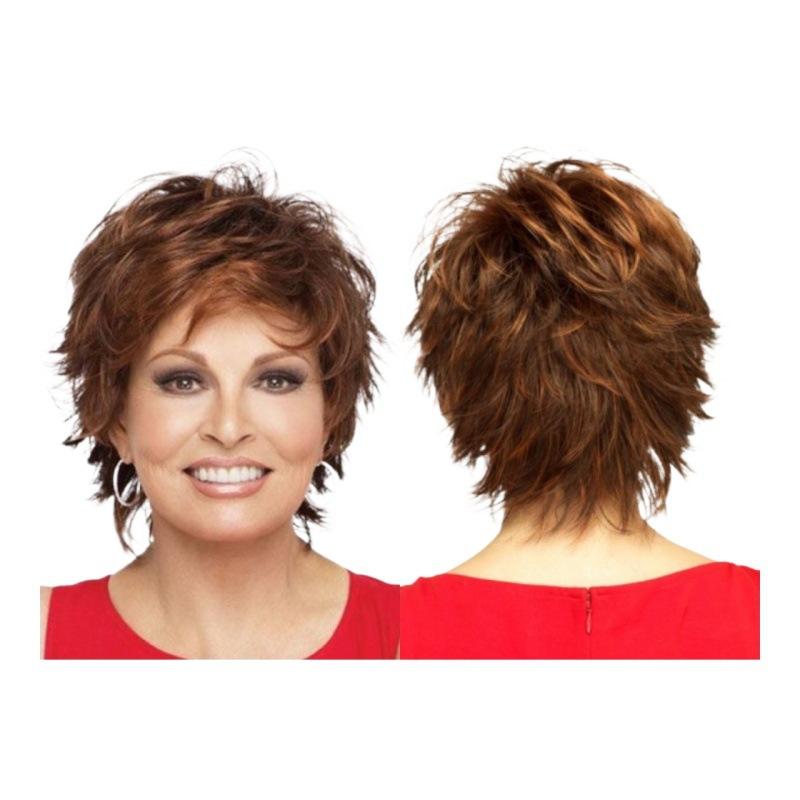 Kurze Perücken, lockige Damen-natürliche Perücke mit Pony, synthetisches blondes braunes Haar, Kostüm-Perücke für den täglichen Gebrauch für Frauen, hitzebeständige Perücke