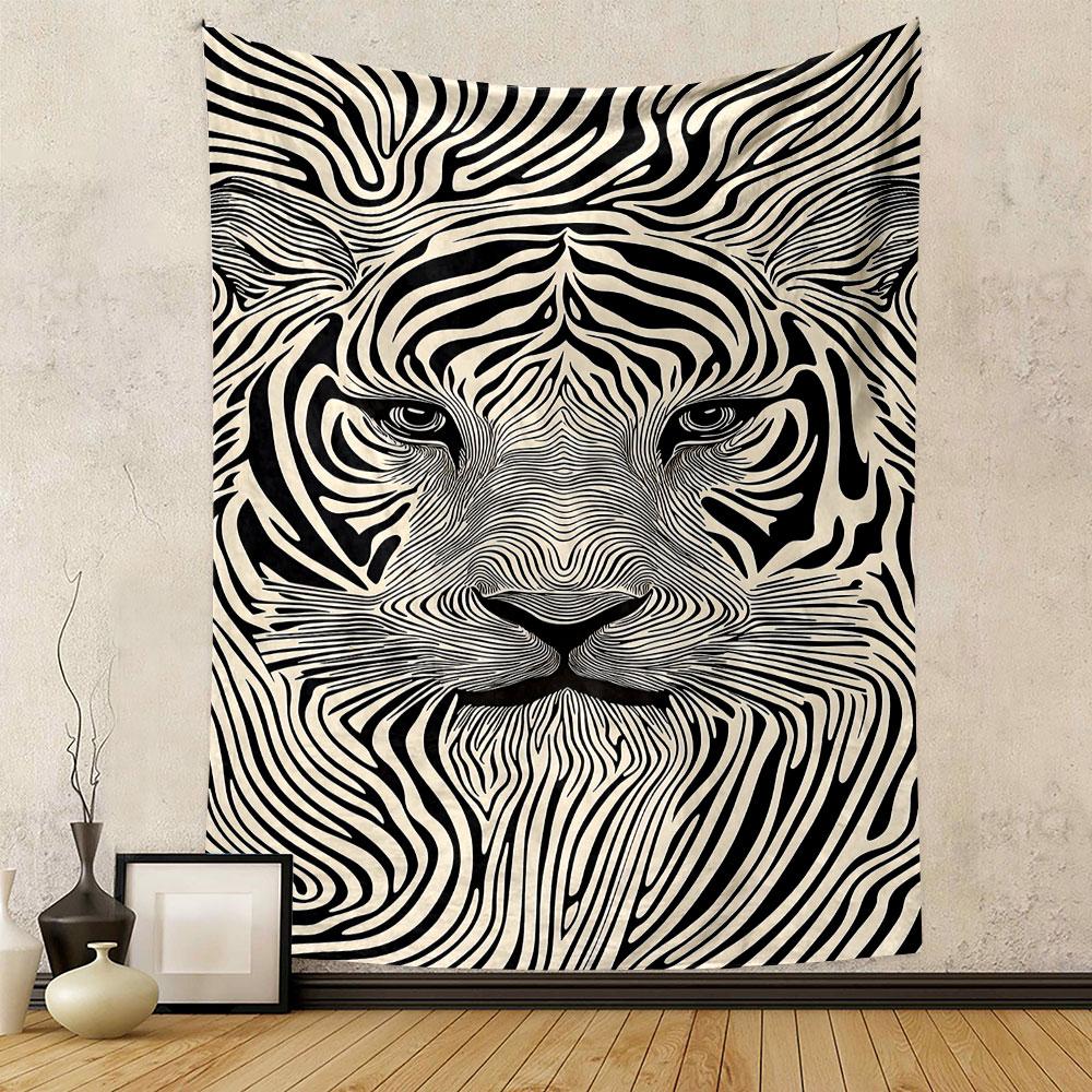 Abstract Tiger Face Line Art Pattern Patterned tapestry home decor, suitable for bedroom and living room, gift