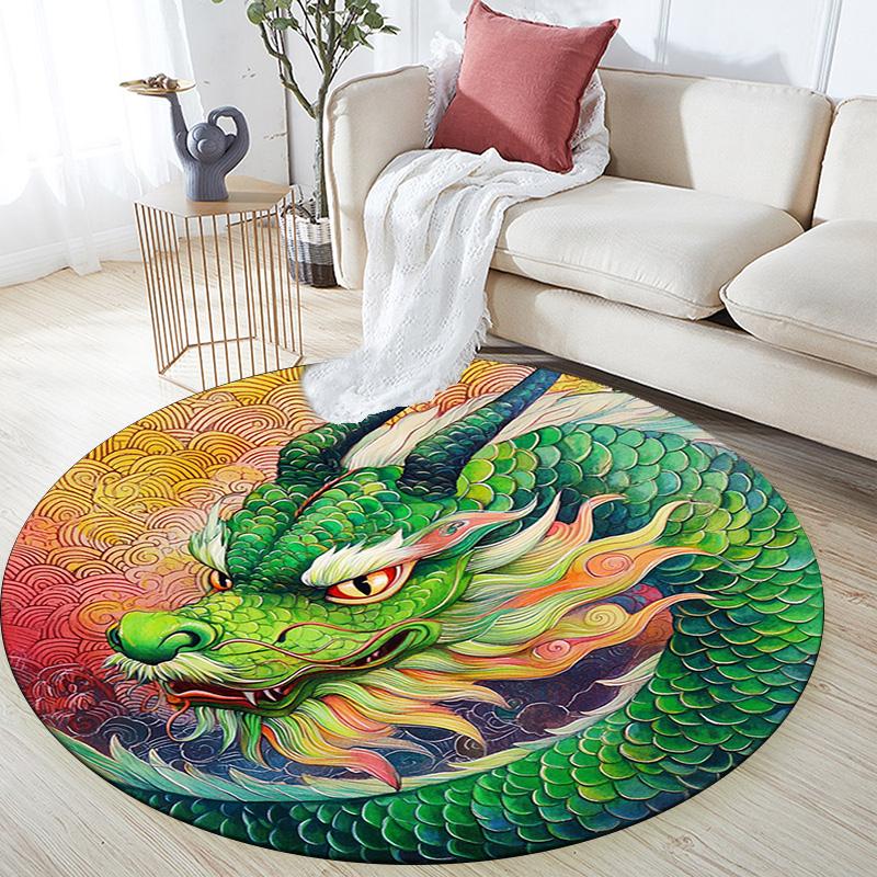 Fantasy Dragon Round Area Rug,Carpet Rug for Living Room Bedroom Sofa Playroom Decor,Non-slip Floor Mat