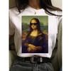 Women's Summer Fashion T-shirt Mona Lisa Fun Casual White T-shirt Women's Short Sleeve Beautiful Cotton Round Neck Loose Top