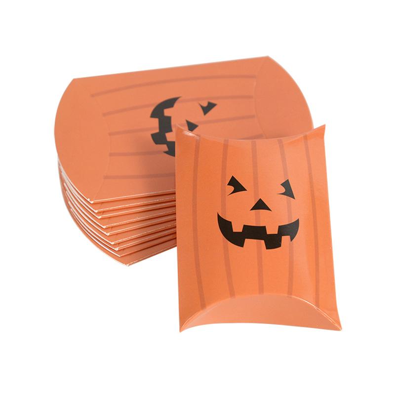 10/20pcs Halloween Kraft Paper Candy Gift Box Ghost Pumpkin Biscuit Packaging Pillow Box Bag Halloween Party Decoration Supplies