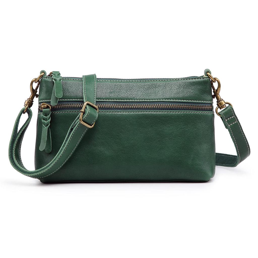 AKIYAMA Women's Handmade Genuine Leather Shoulder Bag, Lightweight, Small, Stylish, SpringSummer Pochette (Green)