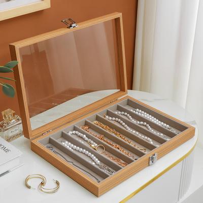 Wood Jewelry Box Organizer Bracelet Earrings Jewelry Boxes Storage for Women Ring Necklace Transparent Skylight Tray Display