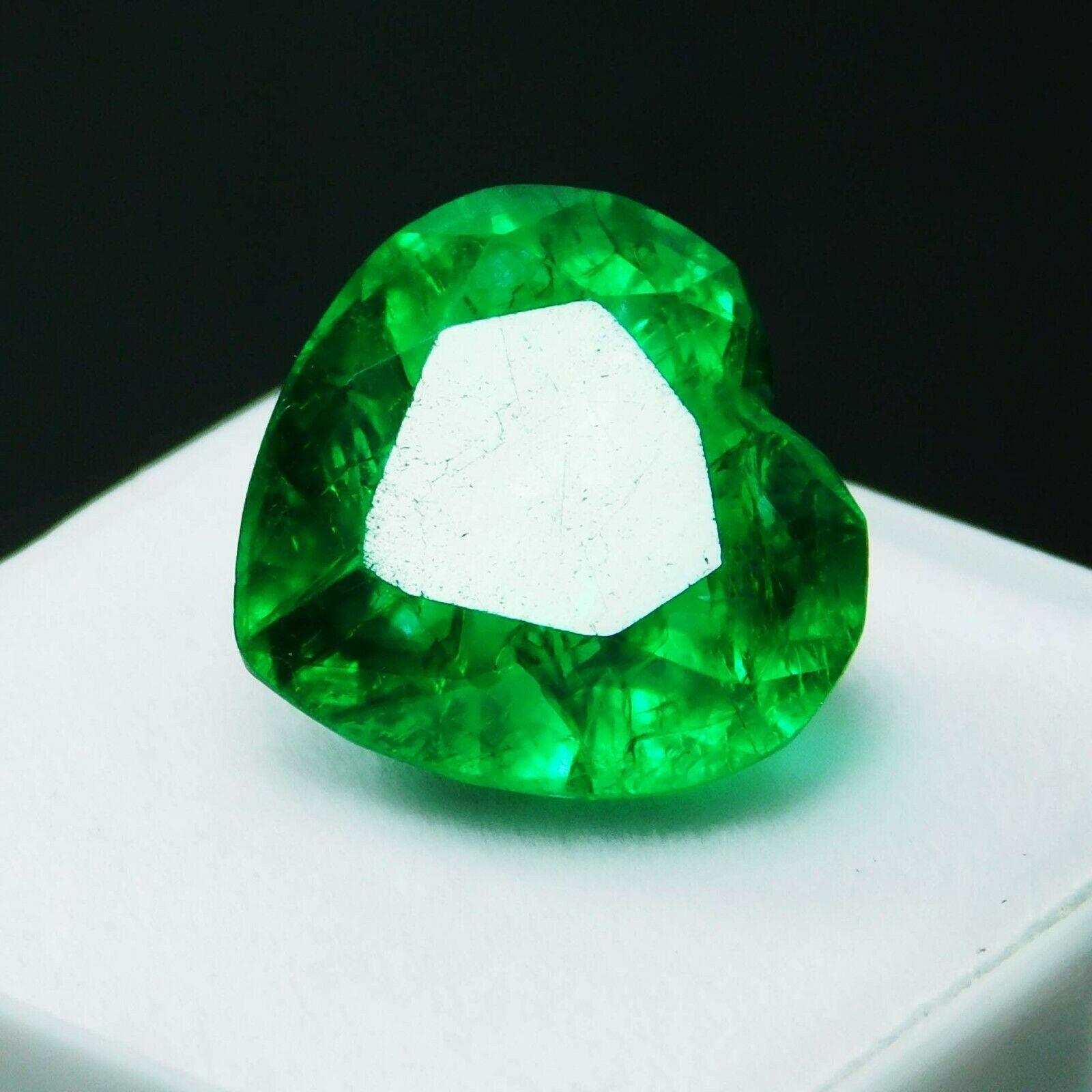 

AA + NATURAL Green EMERALD 7.30 Ct Heart Shape Loose Gemstone CERTIFIED add-8hh 00E 13.8 mm APPROX зелений