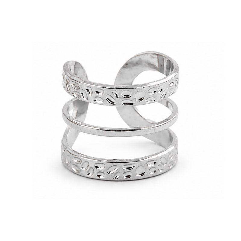 European INS Style Gold-Plated Adjustable Open Ring with Three-Layer Irregular Texture