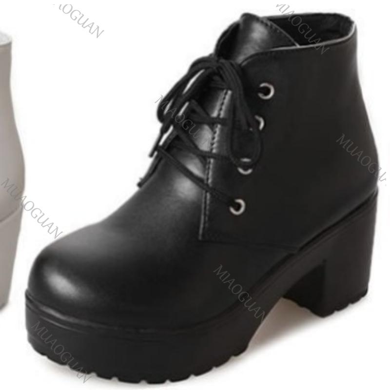 Fashion Women's Single Boots New Lace Up Horse Boots Square Heel Round Toe High Heeled Shoes Ladies Footwears Plus Size 35-45