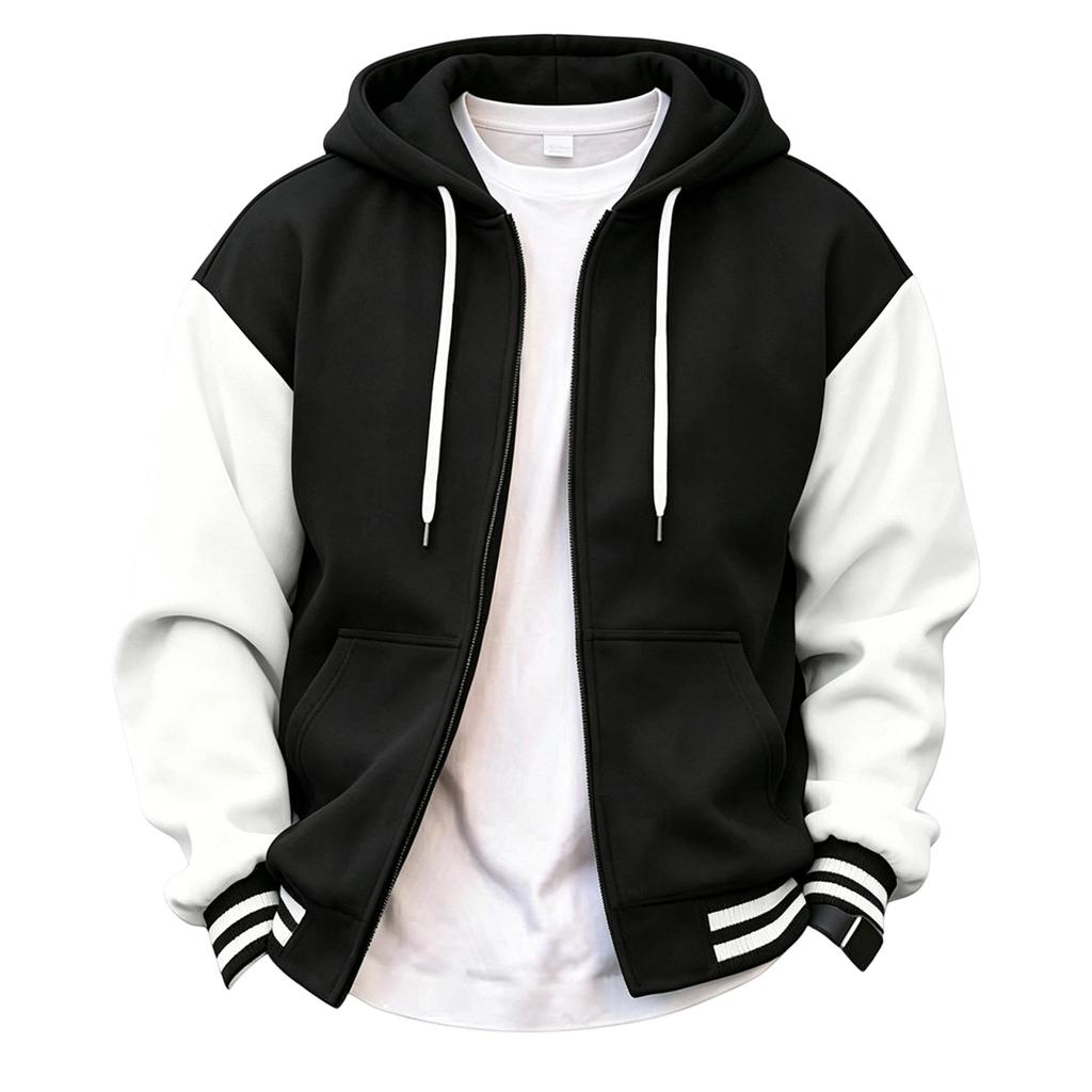 Giacca Casual con Cappuccio da Uomo con Zip - Giacca da Baseball Foderata per l'Uso Quotidiano