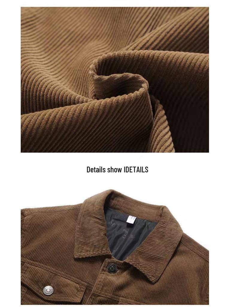 Men's Retro Corduroy Lapel Jacket - Spring/Autumn Casual Workwear, Loose Fit Pure Cotton