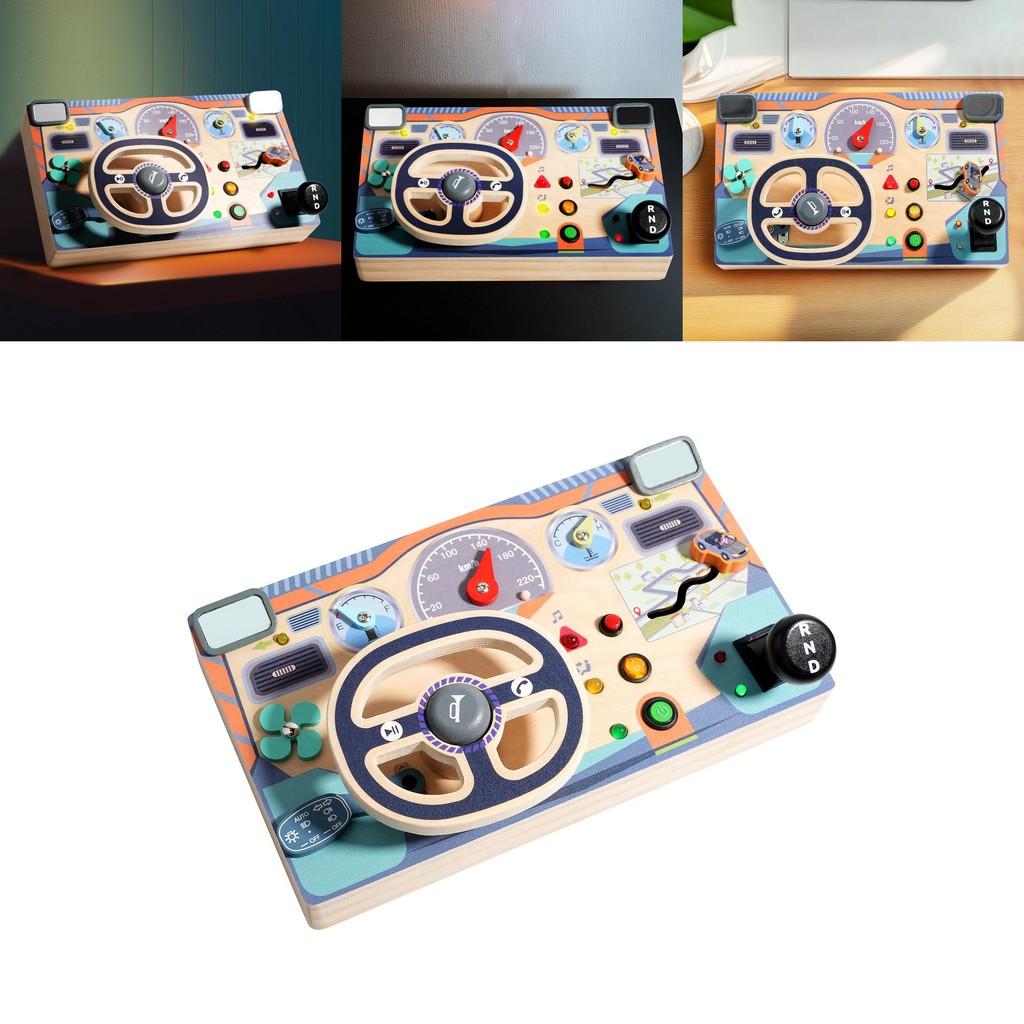 Busy Board Toy For Kids With Wooden Steering Wheel Learning Playset For Early Education
