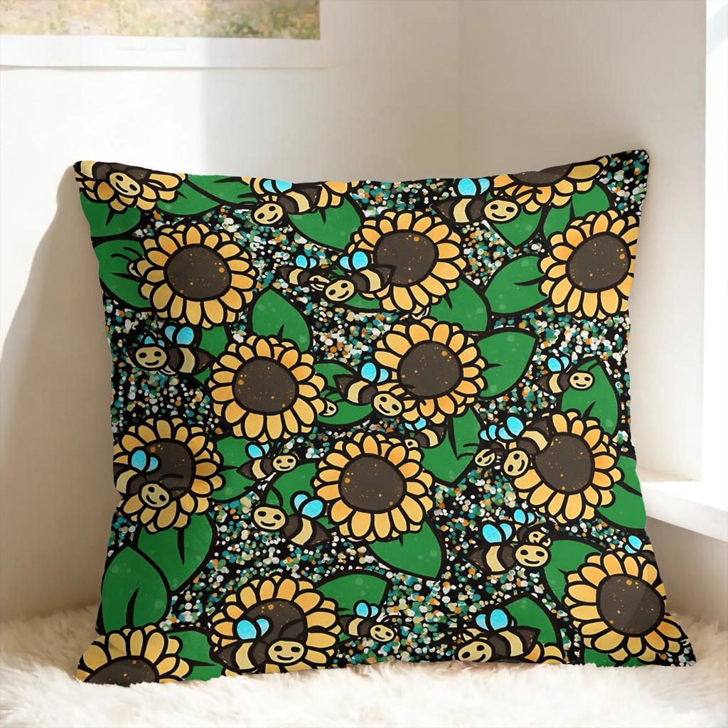 Sunflower Bee Pillow Case Soft Pillow Cover Fashion Cushion Cover For Sofa Home Decor