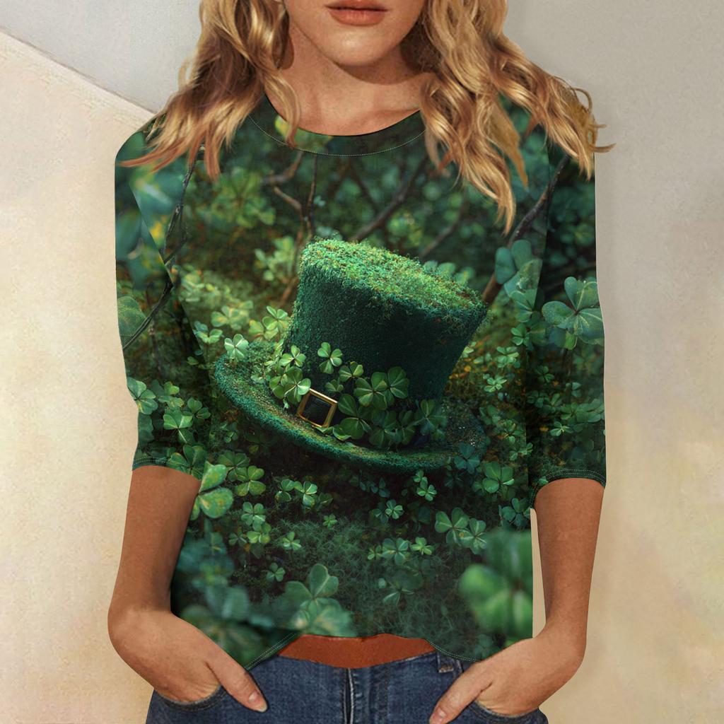 Damenoberteile Dreiviertelarmshirt Rundhalsausschnitt Lockeres Freizeitshirt Druck T-Shirt
