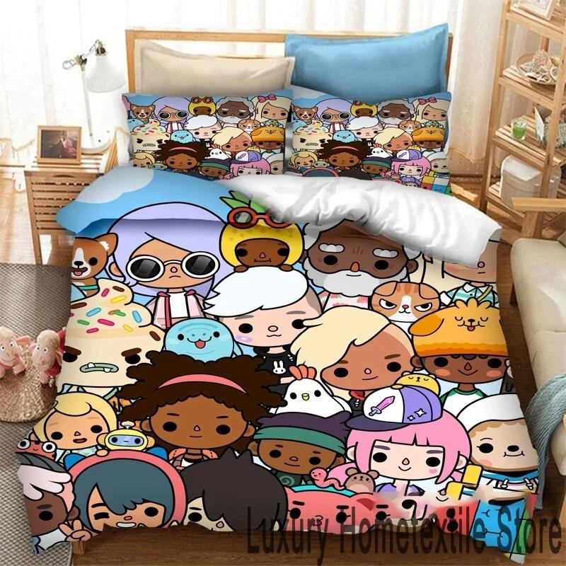 Jogo de impressão 3D Toca Life World Cartoons Conjunto de cama Duplo Twin King Capa de edredom Edredom Fronha Meninos Meninas Adultos Quarto