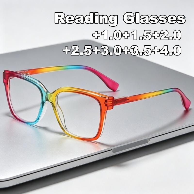 Women's Reader Eyewear Large-Frame Presbyopia Glasses Gradient-Colored Frames High-Definition Blue Light-Blocking Glasses