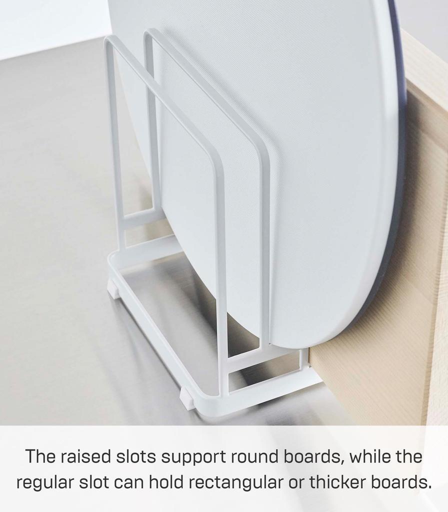 Yamazaki Cutting Board Stand for Round Cutting Boards, White, Approx. W16 x D11.8 x H17.5cm, Tower Series, Freestanding Type, Cutting Board Holder,