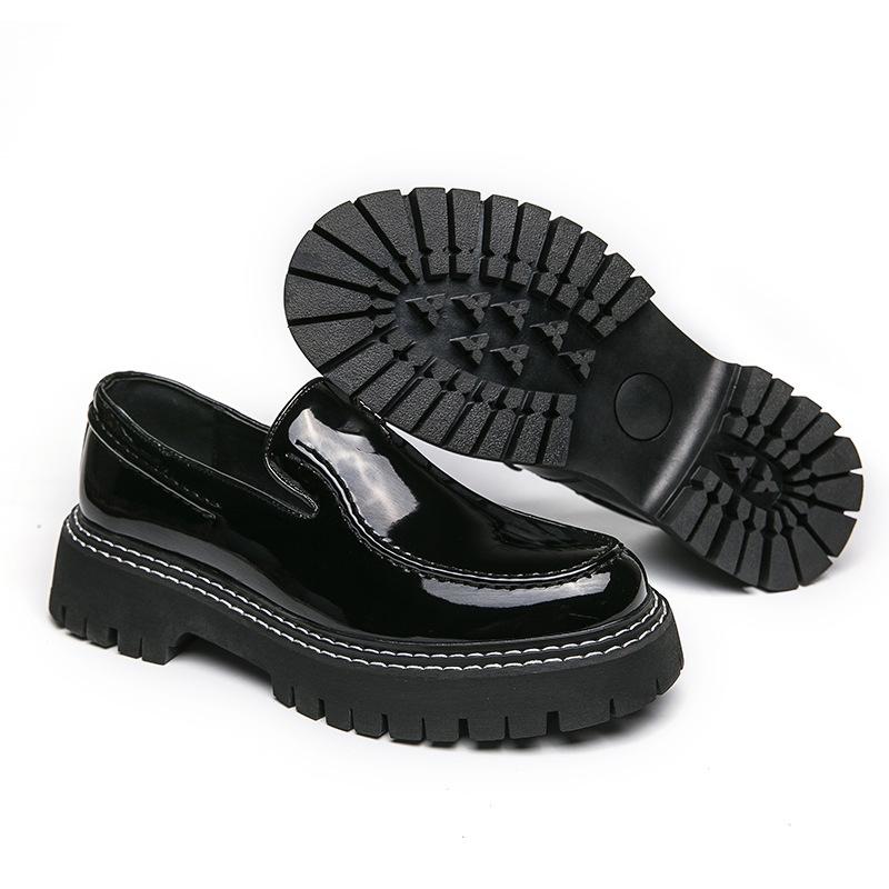 Men's Loafers New British Style Business Dress Glossy One-pedal Big Head Shoes Thick Sole Heightening Casual Leather Shoes