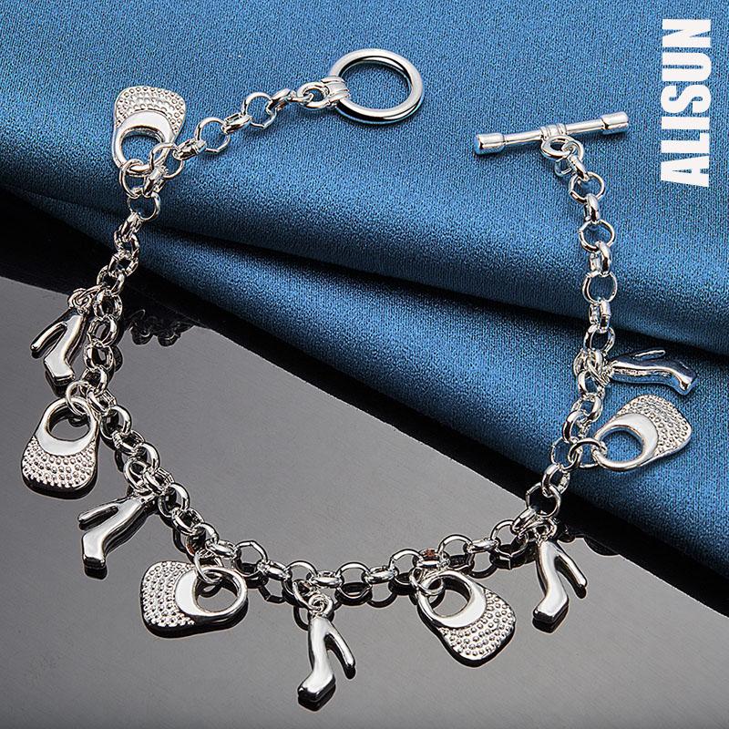 925 Sterling sølv høy hæl bag anheng armbånd fasjonable bryllup smykker