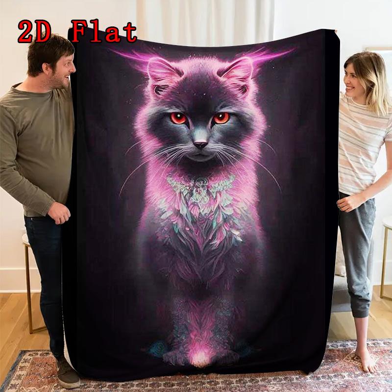 Charming Pink Cat 2D Flat Pattern Flannel Blanket High Quality All Seasons Warmth and Comfort Perfect for Christmas Gifts.