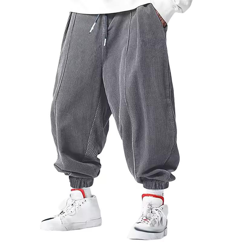 Spring Autumn Men's Casual Loose Drawstring Pants Fashion Sweatpants Solid-color Corduroy Trousers Jogger Training Men Pants