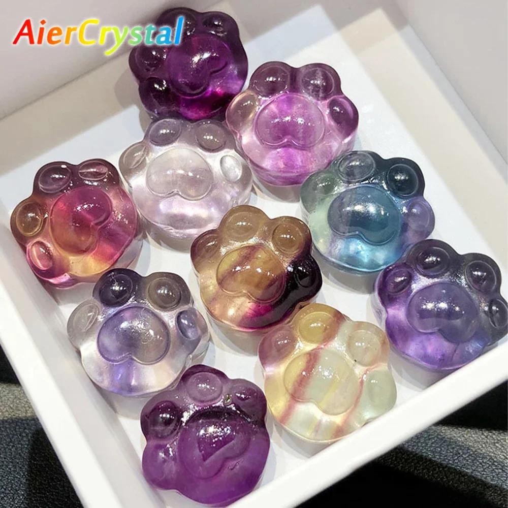Fluorite Couleur Naturelle Patte de Chat Sculpture Cristal Pierre Reiki Guérison Traitement Pierre Précieuse Ornement Décoration Maison Bijoux DIY Collier