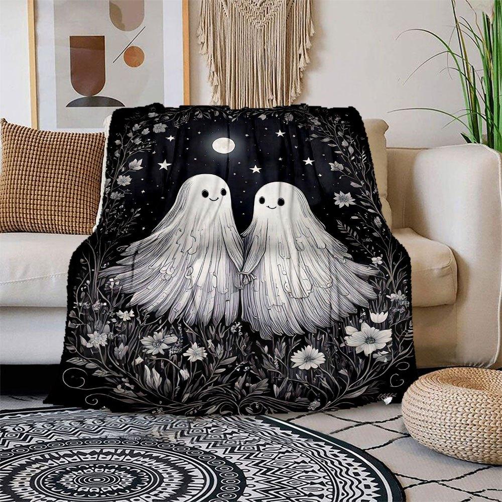 

Ghostly Night Garden Wall Art Print Blanket Flannel Throw Blanket for Sofa, Bed, Travel, Camping, Office, Couch, Chair, And Bed Gift for Ch 150x180cm