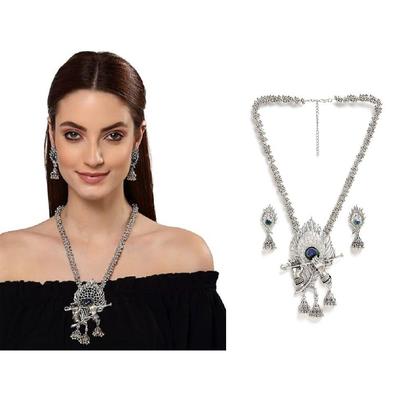 Modisches neuestes stilvolles traditionelles oxidiertes Silber-Halsketten-Schmuckset für Frauen