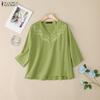 ZANZEA Women Summer V-neck Loose Casual 3/4 Sleeve Blouse