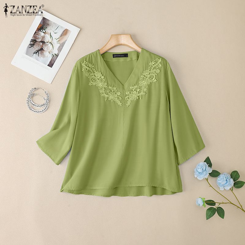 ZANZEA Women Summer V-neck Loose Casual 3/4 Sleeve Blouse