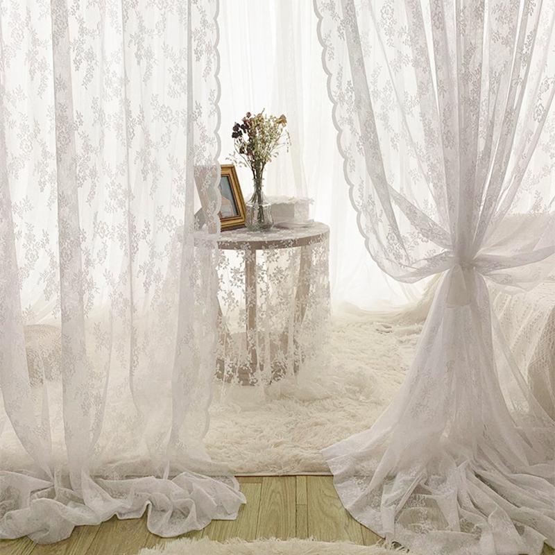 Weiße Spitze Fertig Vorhänge Halbtransparent Sichtschutz Dekor Vorhänge Hochzeit Hintergrund Stoffe Schwarze Reine Weiße Spitze Vorhänge