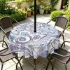 Outdoor Round Tablecloth With Umbrella Hole Patio Garden Deck Waterproof Oil Resistant Drop Cloth
