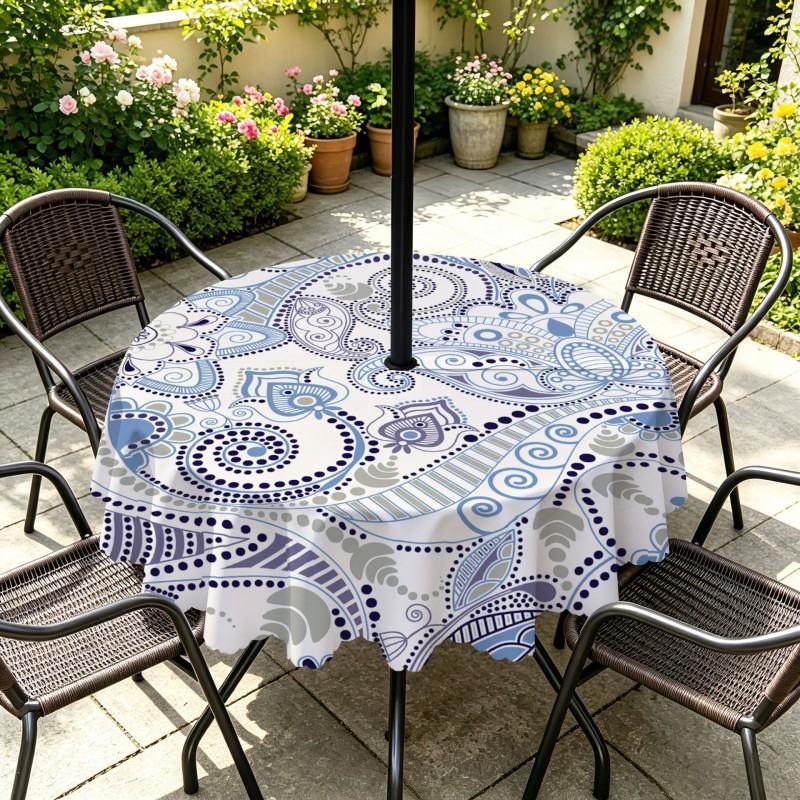 Outdoor Round Tablecloth With Umbrella Hole Patio Garden Deck Waterproof Oil Resistant Drop Cloth