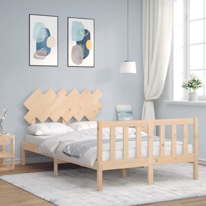 VidaXL Cadre de lit avec tête de lit 120x200 cm bois massif 3193461