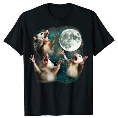 Three Possum Moon 3 Opossum Lover Funny Weird TShirt Humor Funny Mysterious Mouse Graphic Tee Top Joke Gifts Women Clothes Y2K