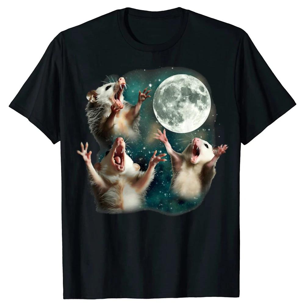 Three Possum Moon 3 Opossum Lover Funny Weird TShirt Humor Funny Mysterious Mouse Graphic Tee Top Joke Gifts Women Clothes Y2K S