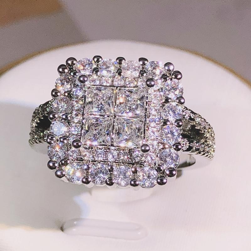 

copper Gorgeous Square Shape Women Ring Full Bling Iced Out Micro Pave Crystal Zircon Dazzling Bridal Ring 10