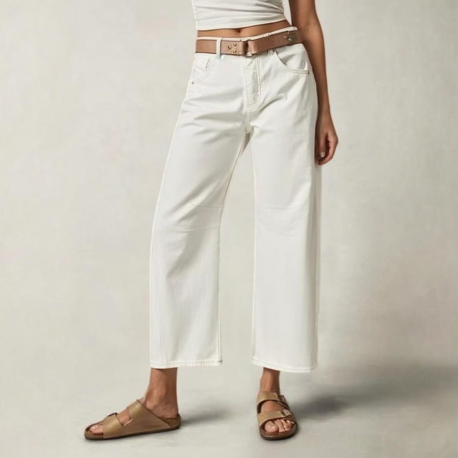 

Женские модные однотонные повседневные джинсы прямого кроя с карманами XL белый