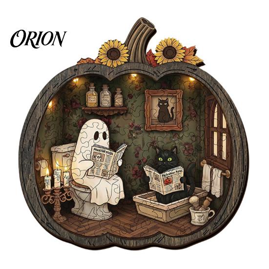 Collectible Wooden Puzzles Halloween Ghost Puzzle, Wood Pumpkin Shape & Garden Vintage Pattern Puzzle Puzzles, Decorative Table Centerpiece
