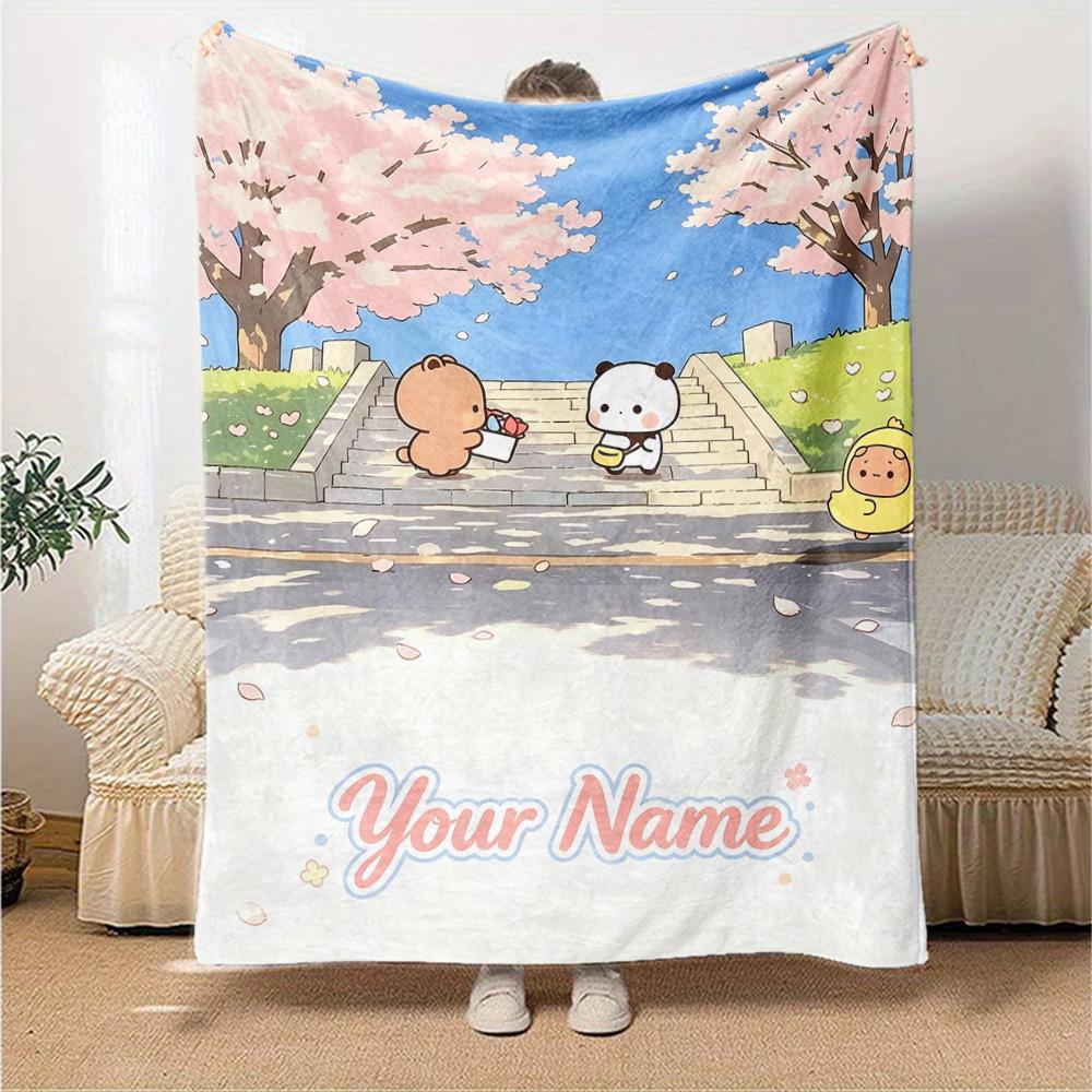 Name Custom Bubu y Dudu Print Flannel Blanket High Quality Warm Comfortable Cover for All Seasons Perfect for Gifts Home Decor