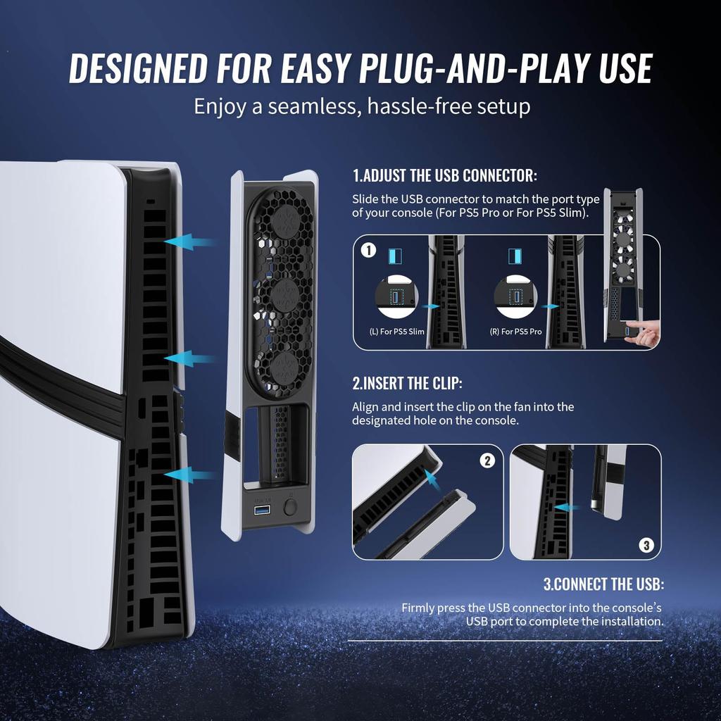 XBERSTAR PS5 Pro Cooling Fan for PS5 Pro/PS5 Slim Controller, Cooling Fan Stand, Rear Fan with RGB Colorful Lights, Cooling Accessories