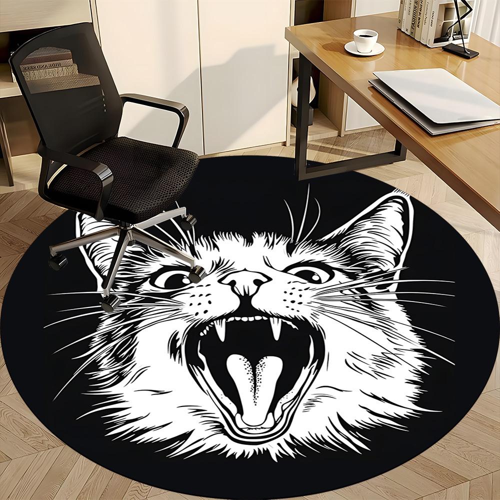 1pc Feline Expression Office Round Area Rug, Under Office Chairs Bedroom Living Room Home Decor, Room Deco, Available in Various Sizes