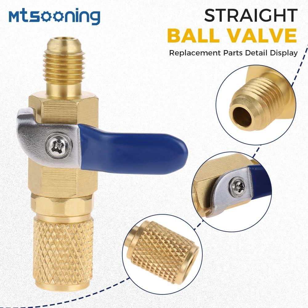 Mtsooning Air Conditioner Ball Valve 1/4" SAE Adapter Straight Refrigerant Valve Replacement for R134a R22 R12 R410a Charging Hoses A/C HVAC